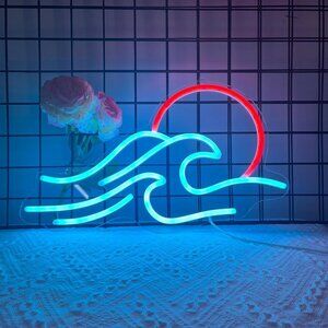 Wave Neon Sign LED Wall Decor Dimmable Sunset Light Gift for Kids and Women